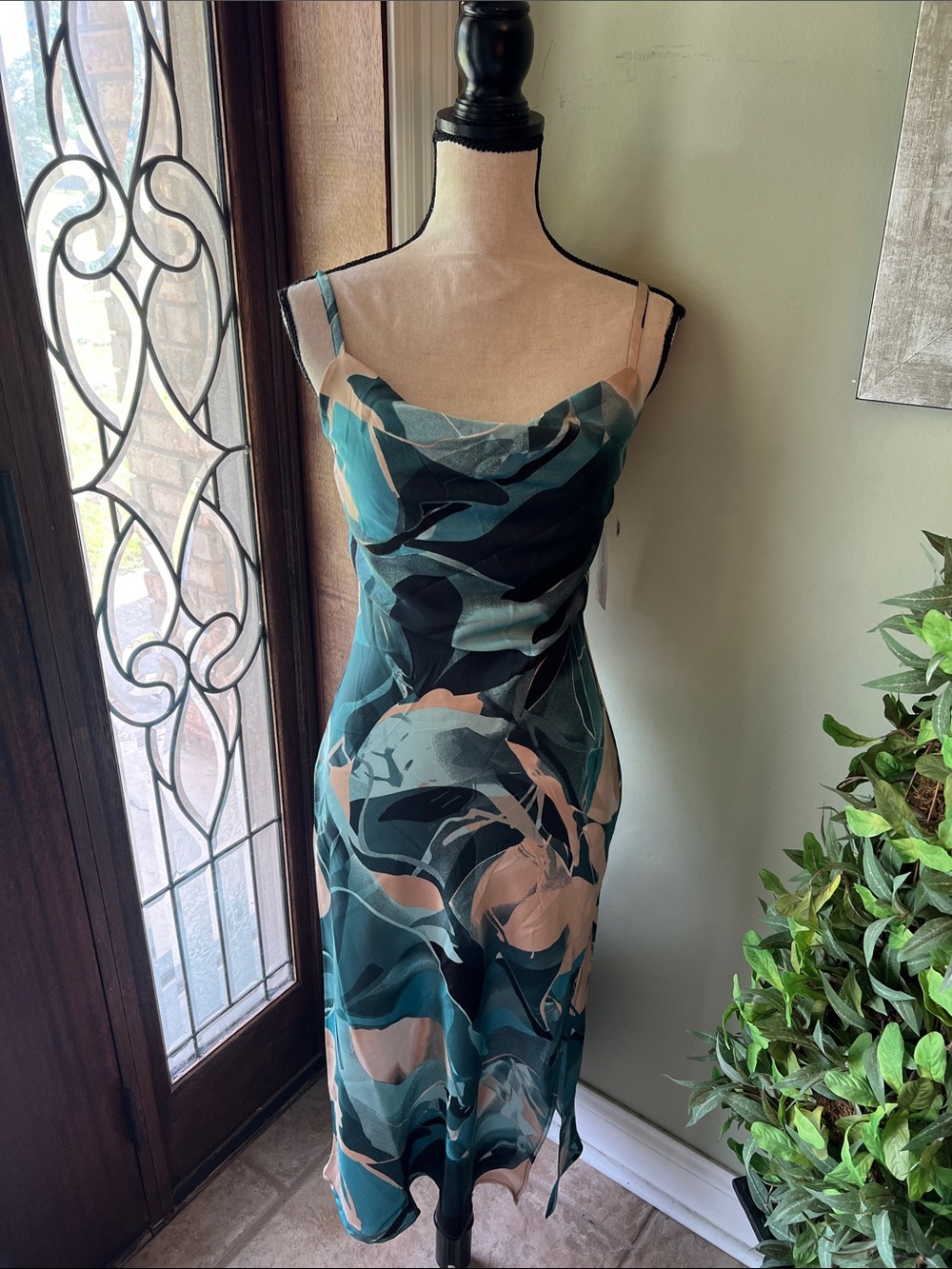 Inspired Hearts Teal & Blush Abstract Midi Slip Dress